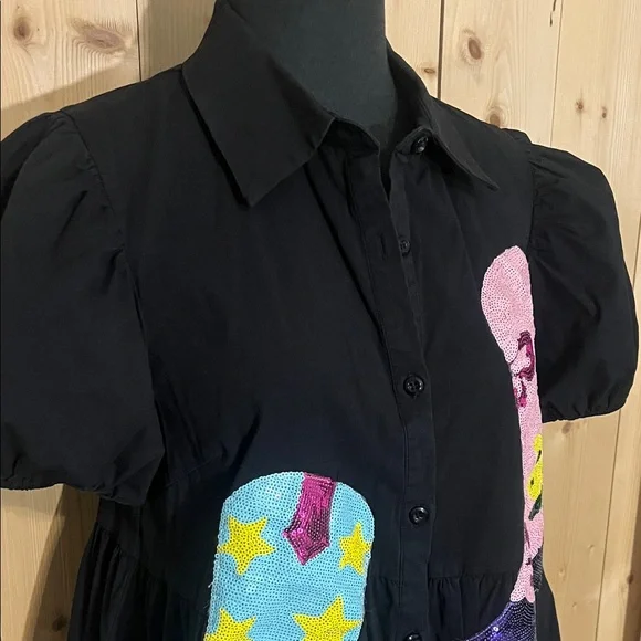 Main Strip Black Dress with Colorful Boot Designs - Picture 6 of 9